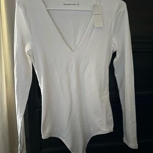 Abercrombie & Fitch Classic White Long Sleeve Bodysuit